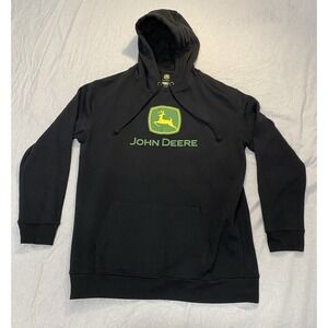 John Deere Hoodie Mens 2XL Black Pullover Logo Sweatshirt Farm